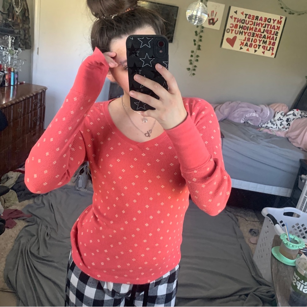 Vintage y2k Women's Polka Dot Long Sleeve Top - Coral